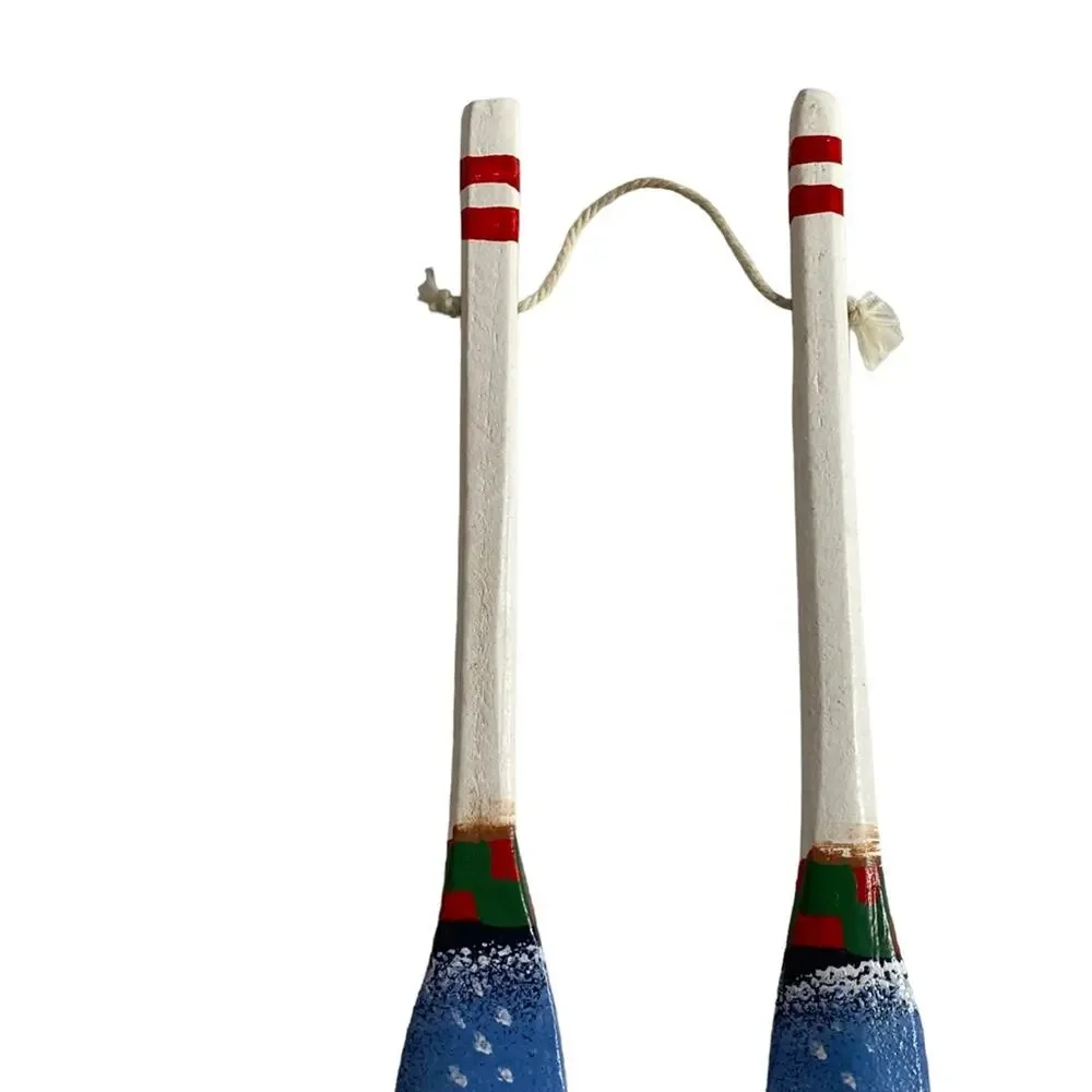 Vintage Wooden Canoe Oar Paddle Christmas Ornament Hand Painted Tree Pair Cabin